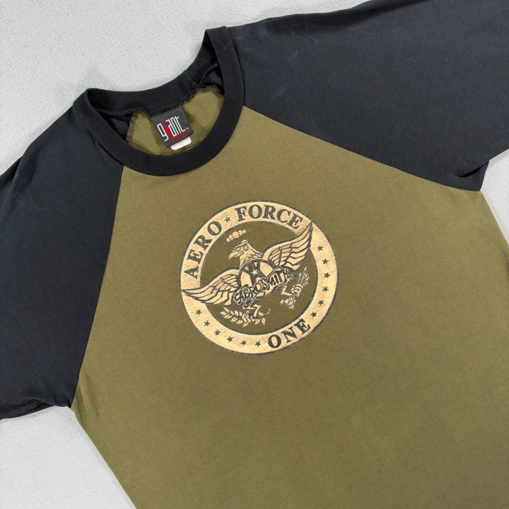 Vintage Aerosmith Aero Force One Raglan T-Shirt Giant XL Olive Black USA